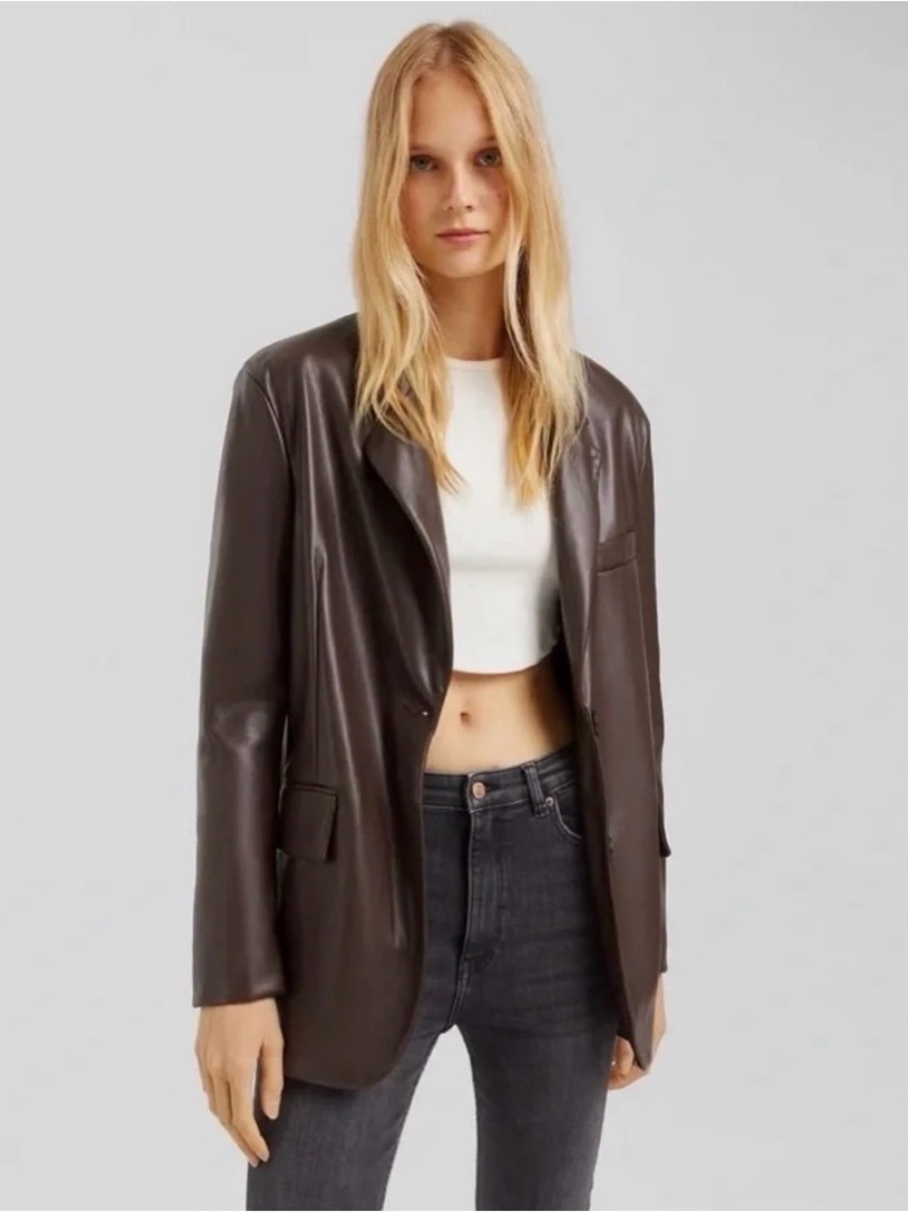 Berska faux Leather chocolate Blazer Jacket - Women